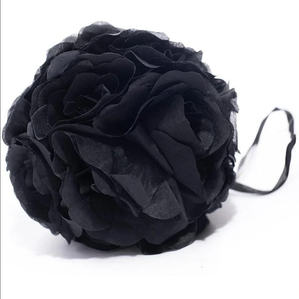 Black Silk Flower Ball Pomander Wedding Decoration, 7 Inches